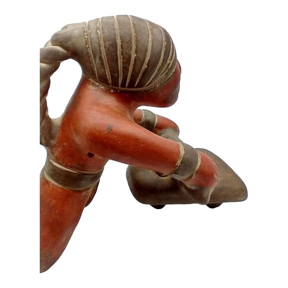 Vintage Mexican Red Clay Mayan Woman Grinding Corn Terra Cotta Folk Art Figurine - Picture 12 of 16